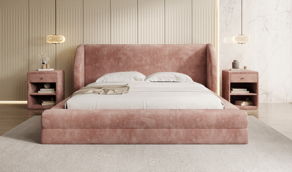 Designer gestoffeerd bed Liv Ribstof met opbergruimte