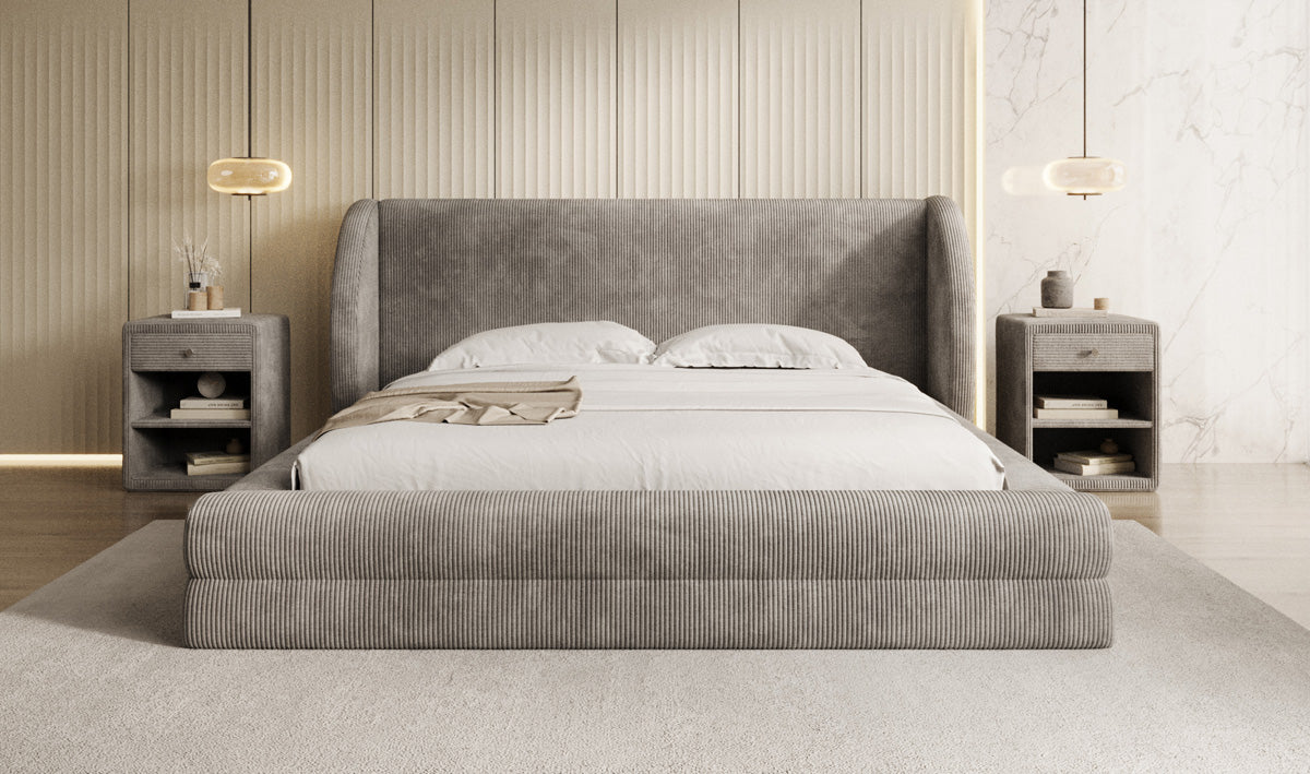 Designer gestoffeerd bed Liv Ribstof met opbergruimte