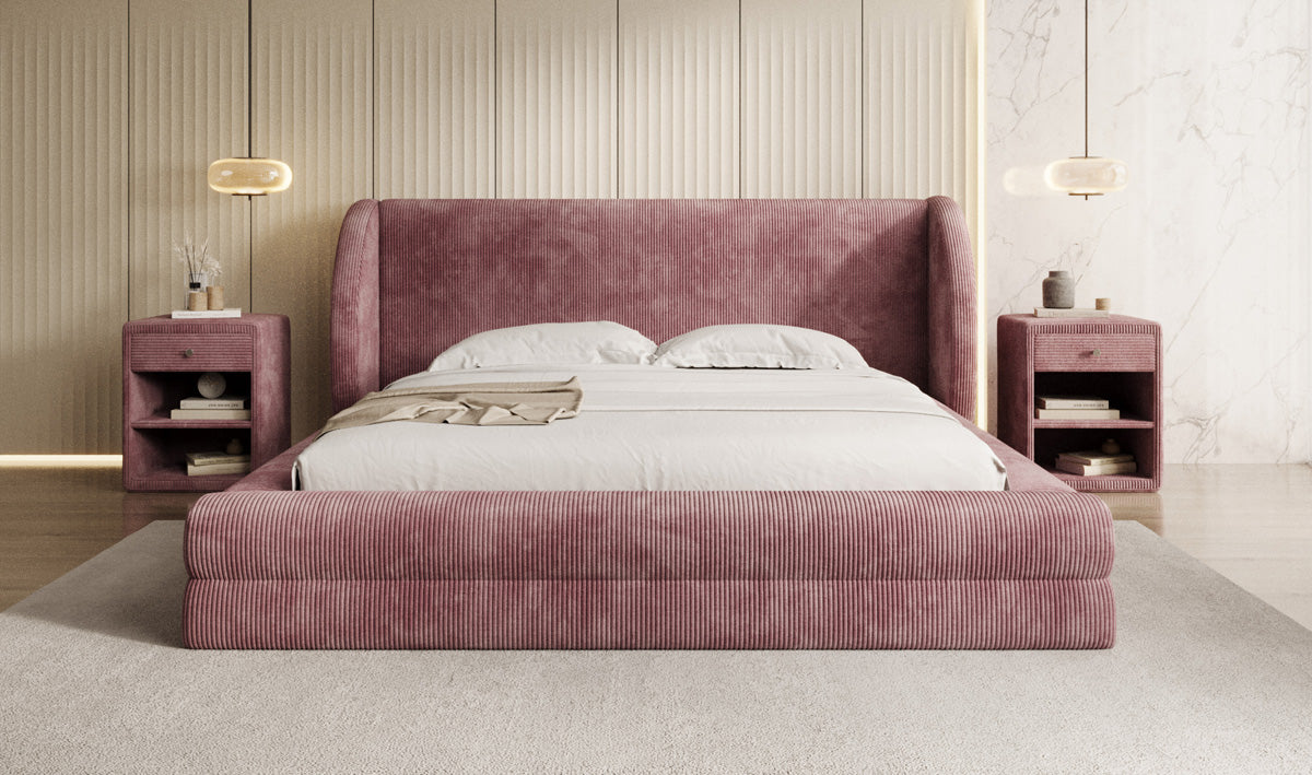 Designer gestoffeerd bed Liv Ribstof met opbergruimte