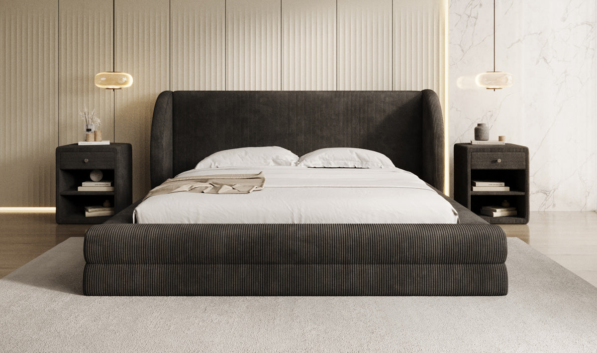 Designer gestoffeerd bed Liv Ribstof met opbergruimte