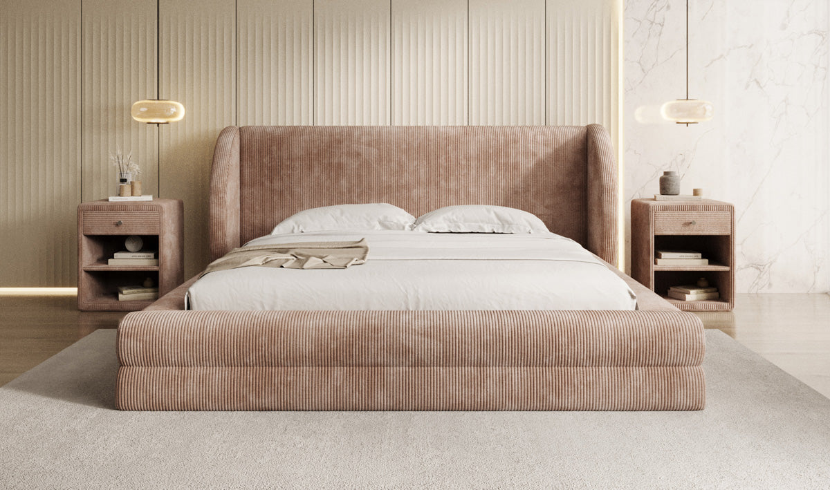 Designer gestoffeerd bed Liv Ribstof met opbergruimte