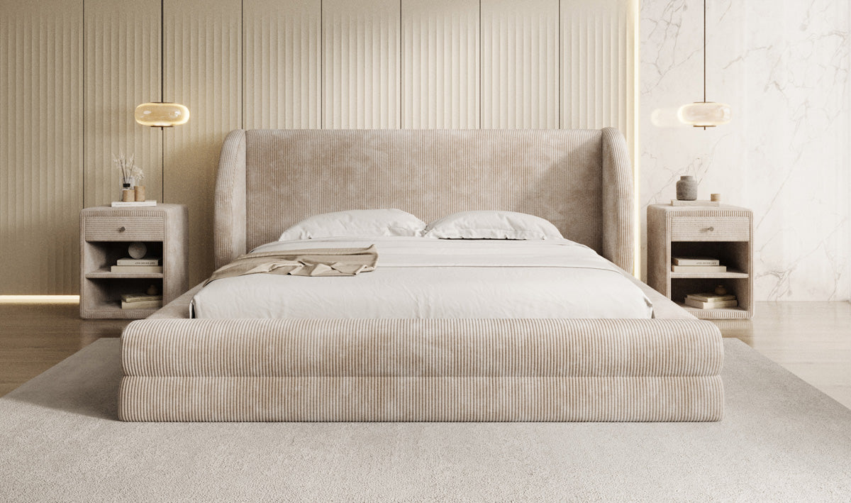 Designer gestoffeerd bed Liv Ribstof met opbergruimte
