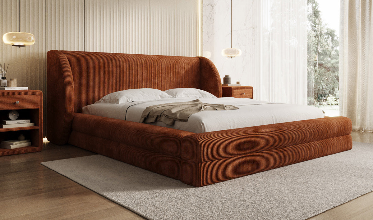 Designer gestoffeerd bed Liv Ribstof met opbergruimte