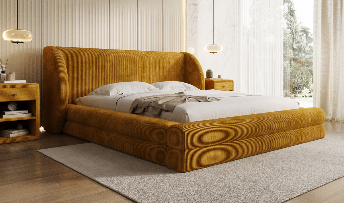 Designer gestoffeerd bed Liv Ribstof met opbergruimte