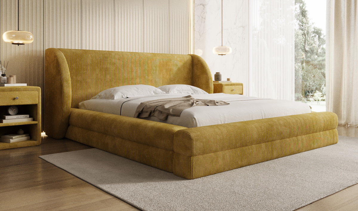 Designer gestoffeerd bed Liv Ribstof met opbergruimte