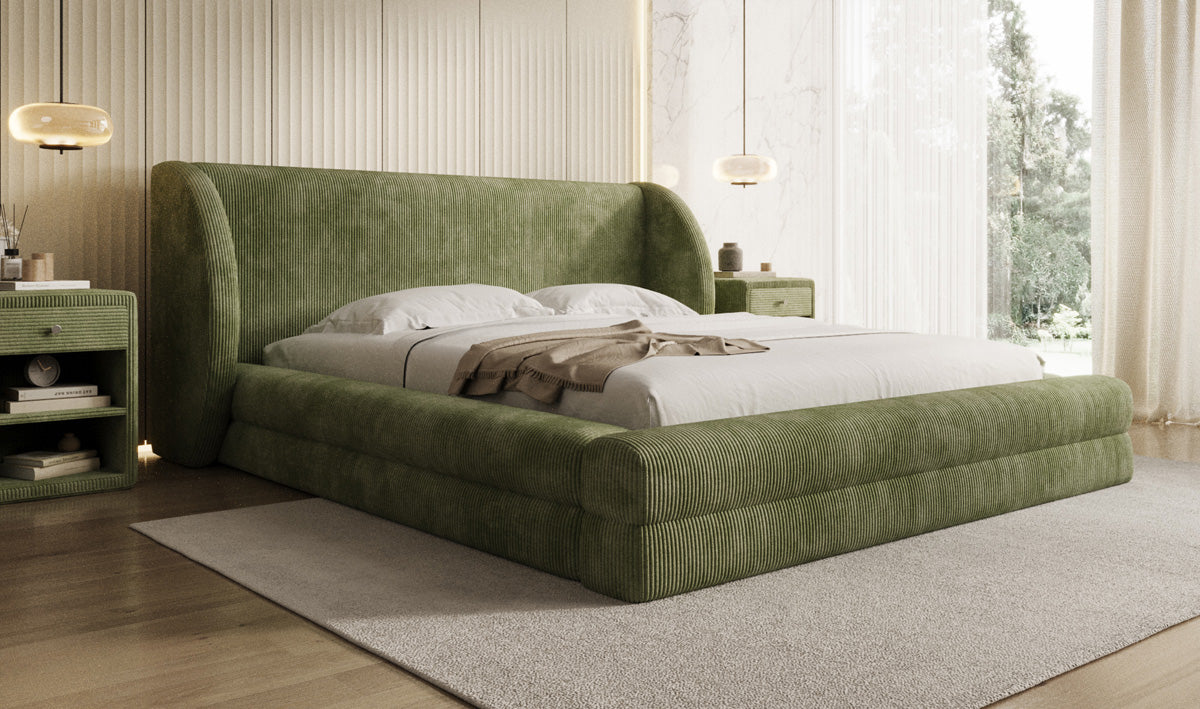 Designer gestoffeerd bed Liv Ribstof met opbergruimte
