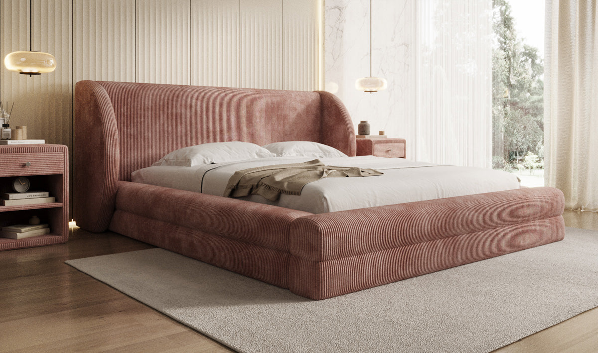 Designer gestoffeerd bed Liv Ribstof met opbergruimte