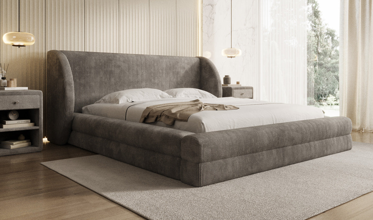 Designer gestoffeerd bed Liv Ribstof met opbergruimte