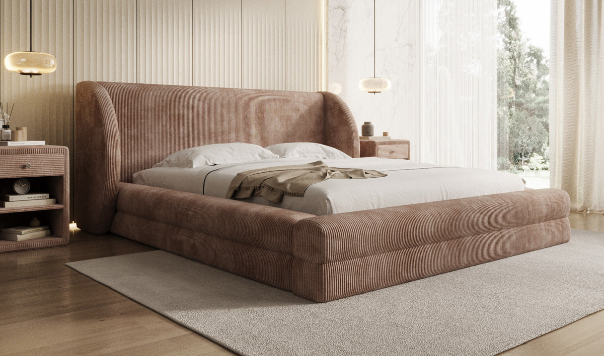 Designer gestoffeerd bed Liv Ribstof met opbergruimte