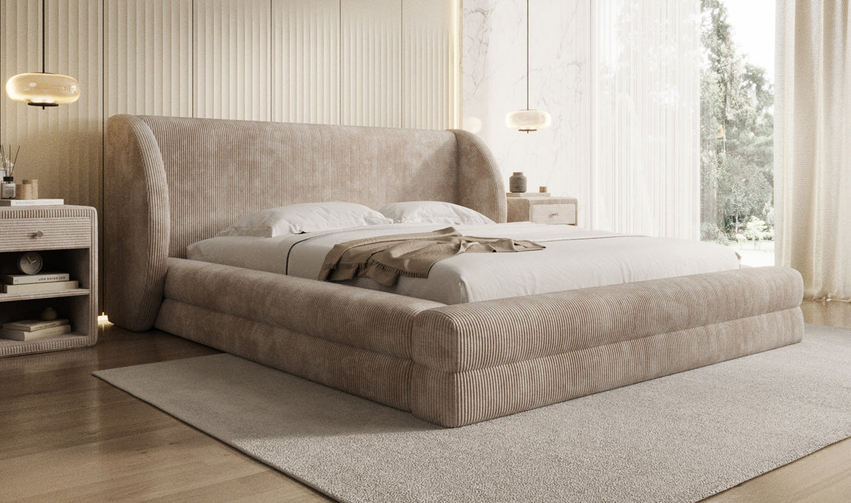 Designer gestoffeerd bed Liv Ribstof met opbergruimte