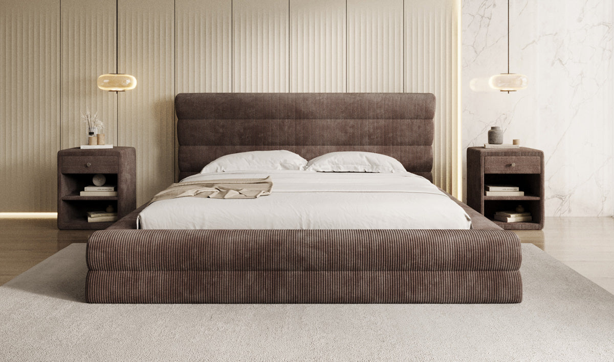 Design gestoffeerd bed Maren Ribstof met opbergruimte
