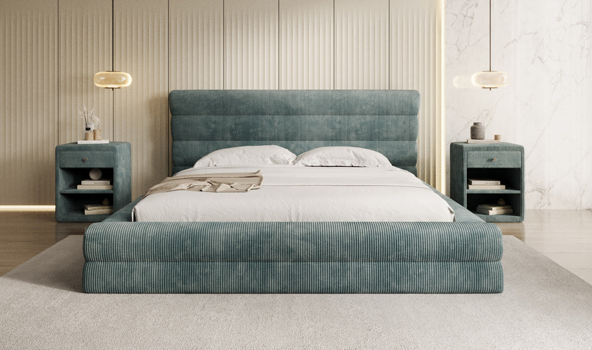 Design gestoffeerd bed Maren Ribstof met opbergruimte