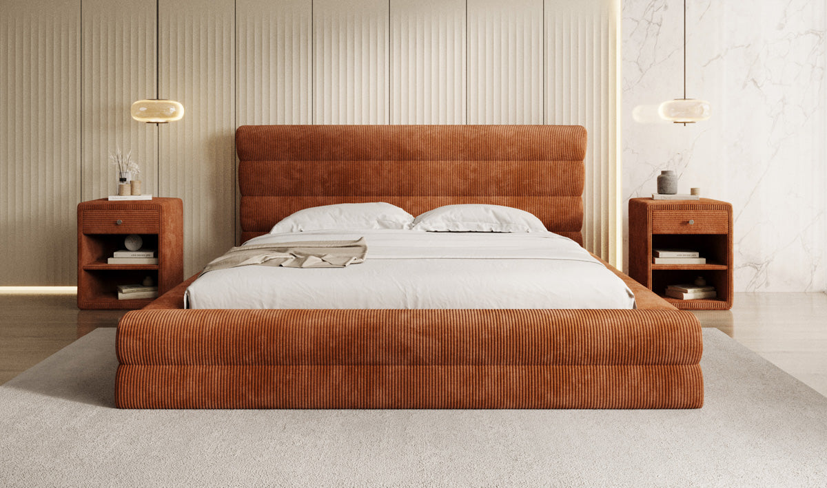 Design gestoffeerd bed Maren Ribstof met opbergruimte