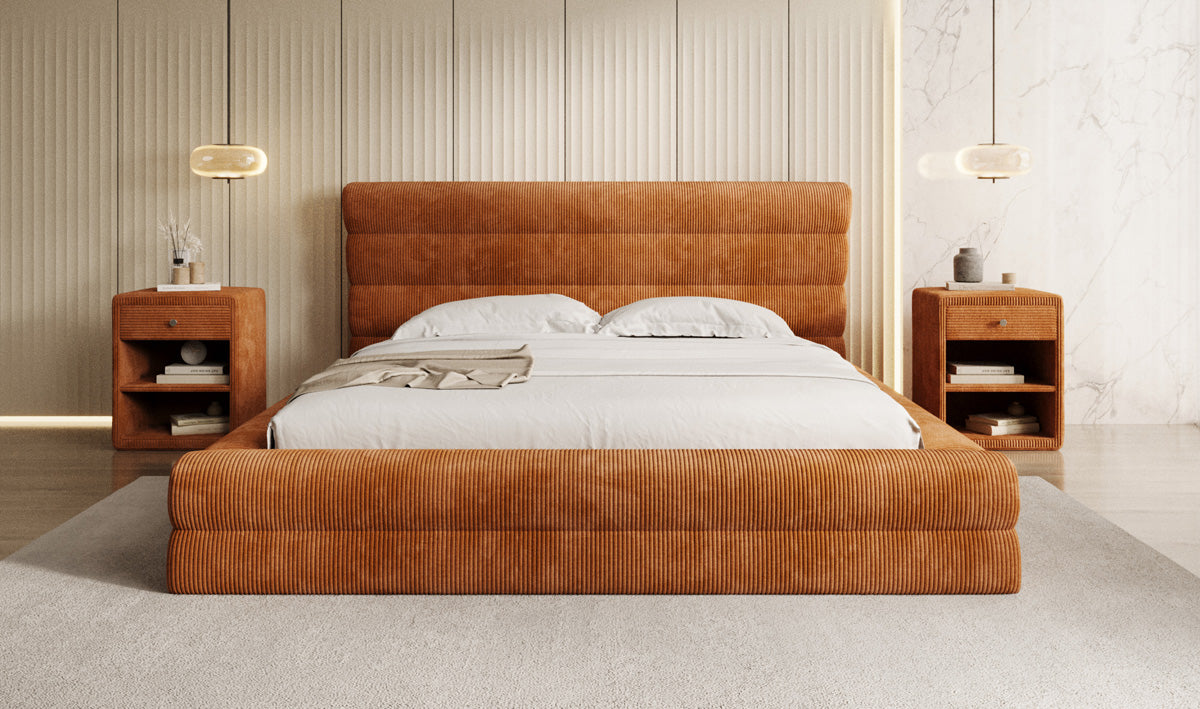 Design gestoffeerd bed Maren Ribstof met opbergruimte