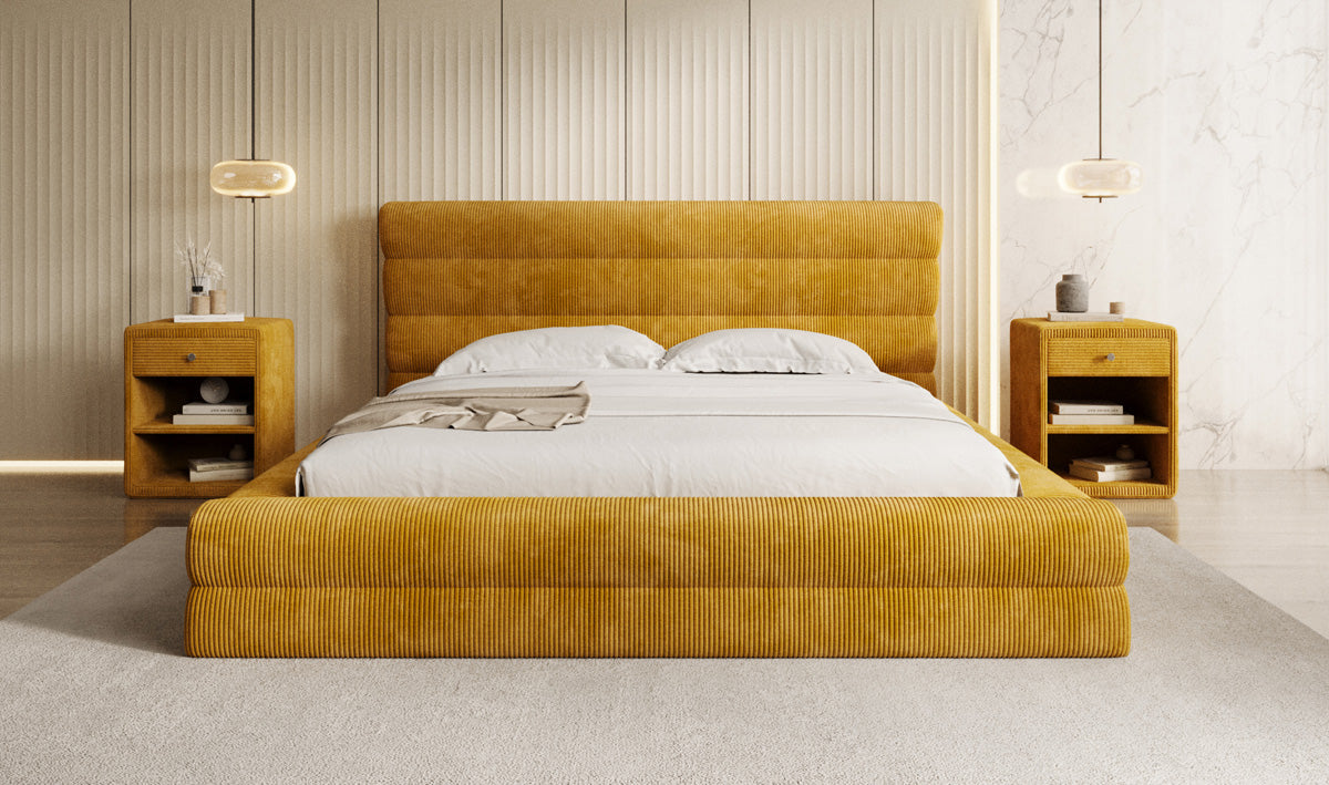 Design gestoffeerd bed Maren Ribstof met opbergruimte
