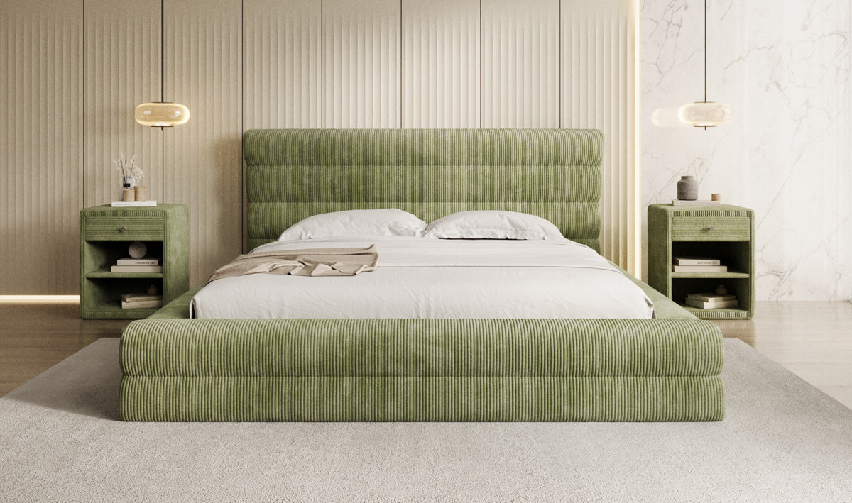 Design gestoffeerd bed Maren Ribstof met opbergruimte