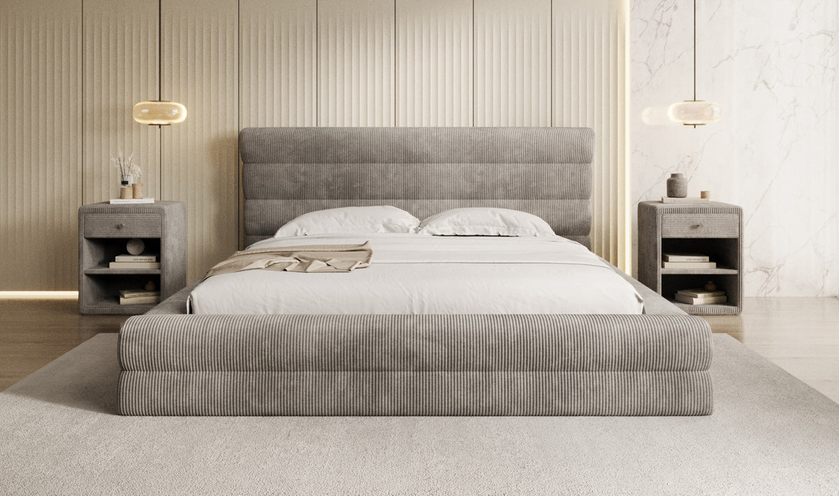 Design gestoffeerd bed Maren Ribstof met opbergruimte