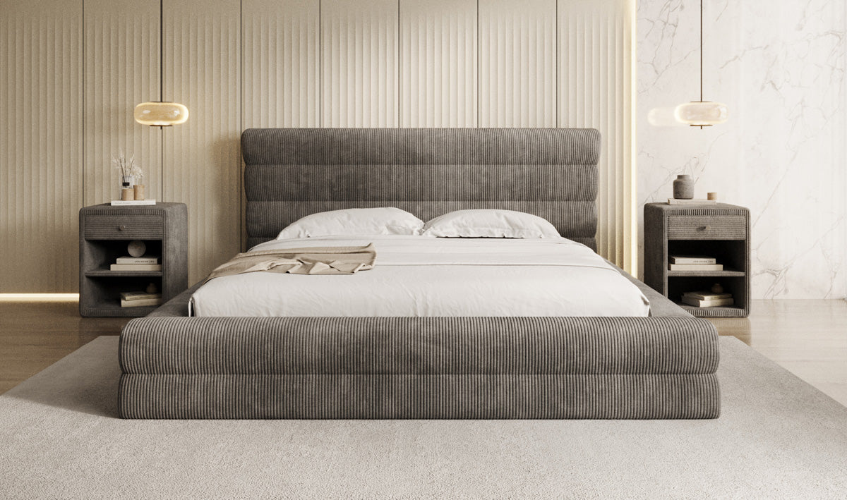 Design gestoffeerd bed Maren Ribstof met opbergruimte