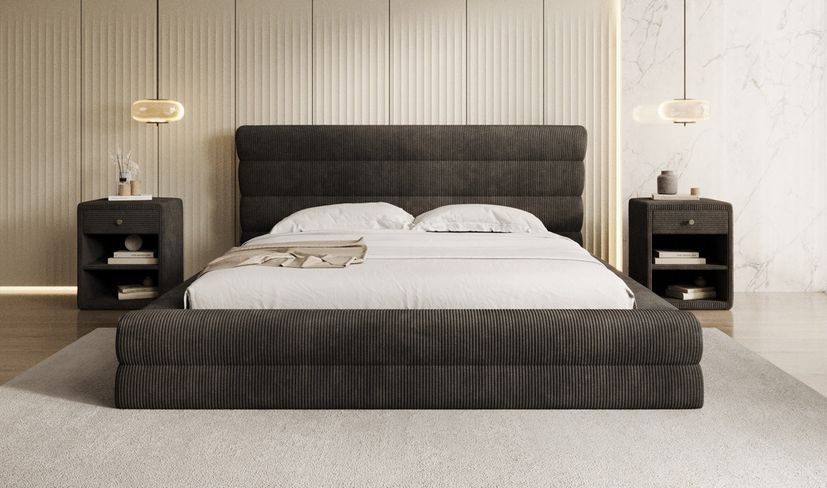 Design gestoffeerd bed Maren Ribstof met opbergruimte