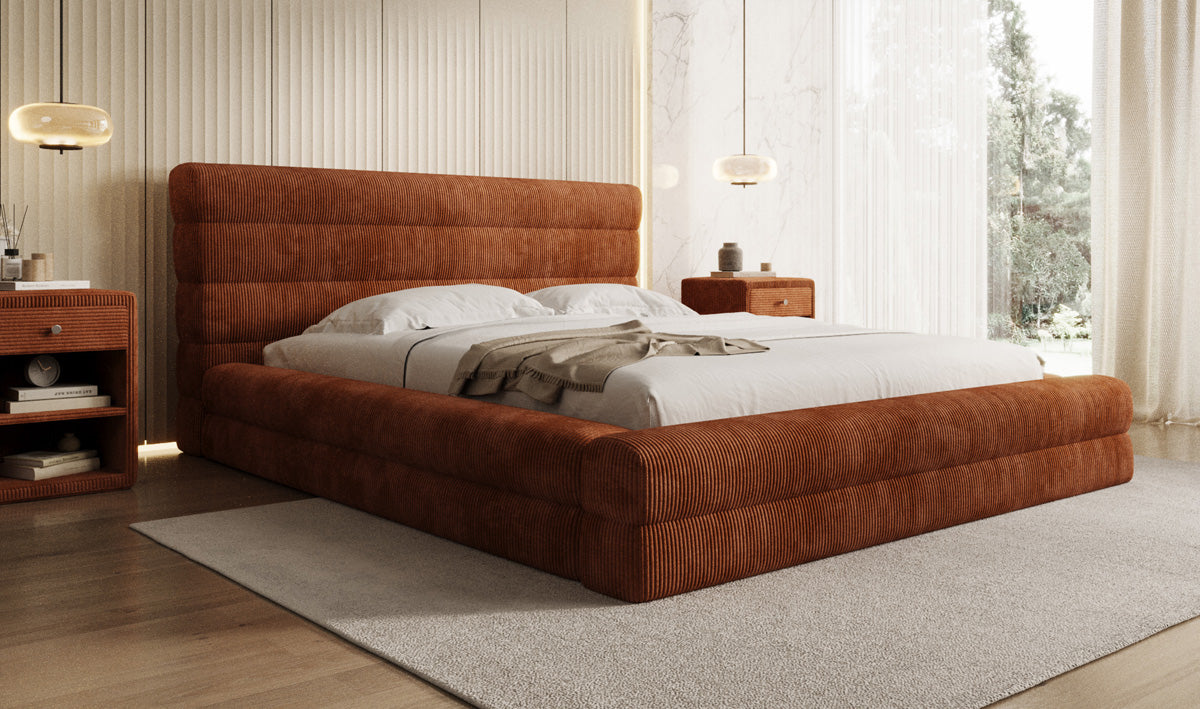 Design gestoffeerd bed Maren Ribstof met opbergruimte