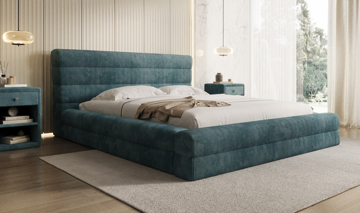 Design gestoffeerd bed Maren Ribstof met opbergruimte