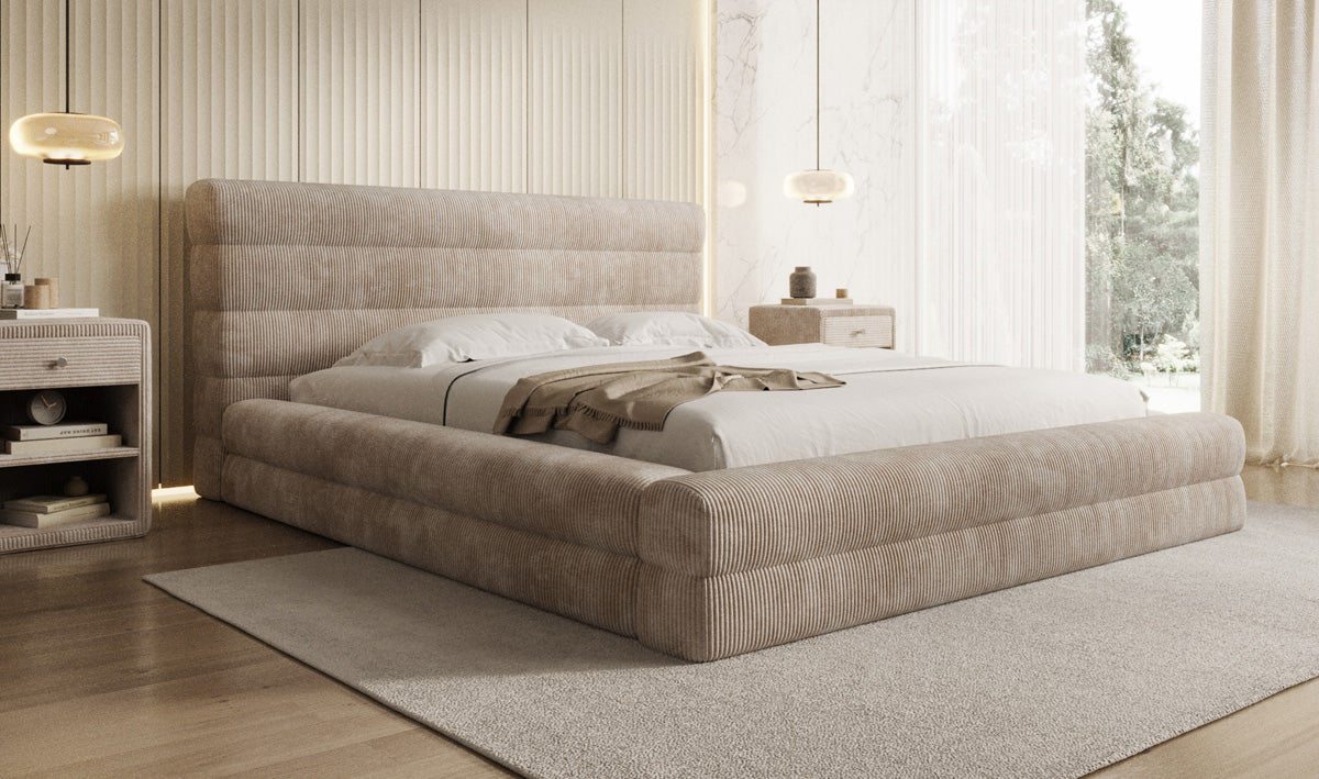 Design gestoffeerd bed Maren Ribstof met opbergruimte