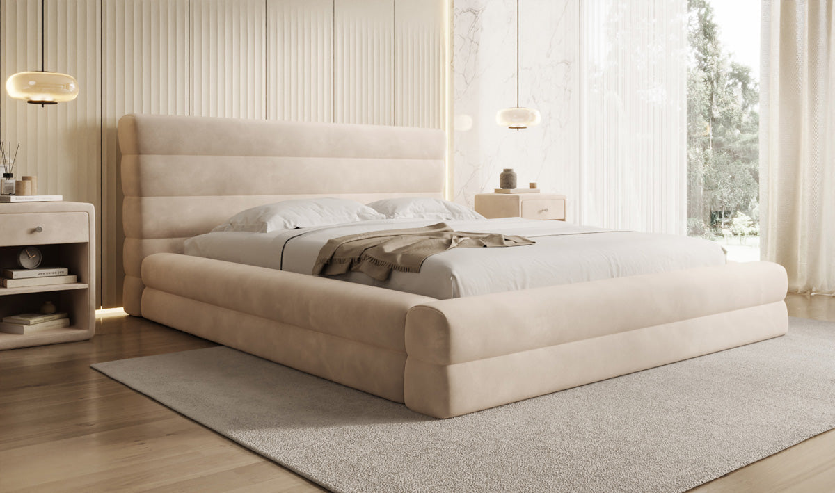 Designer gestoffeerd bed Maren in Fluweel met opbergruimte
