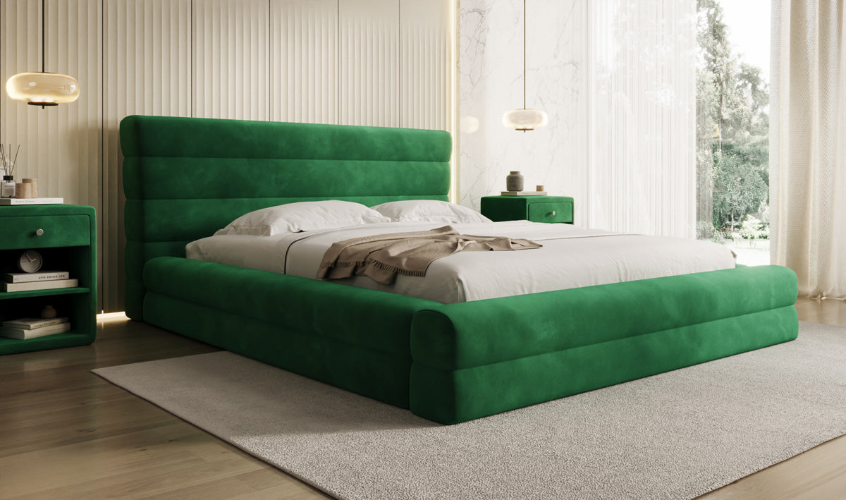 Designer gestoffeerd bed Maren in Fluweel met opbergruimte
