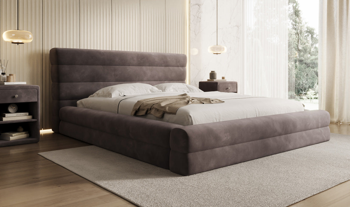 Designer gestoffeerd bed Maren in Fluweel met opbergruimte