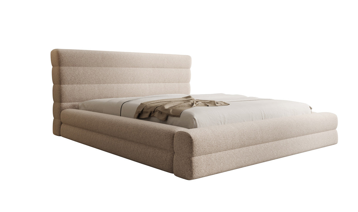 Design gestoffeerd bed Maren in structuurstof met opbergruimte