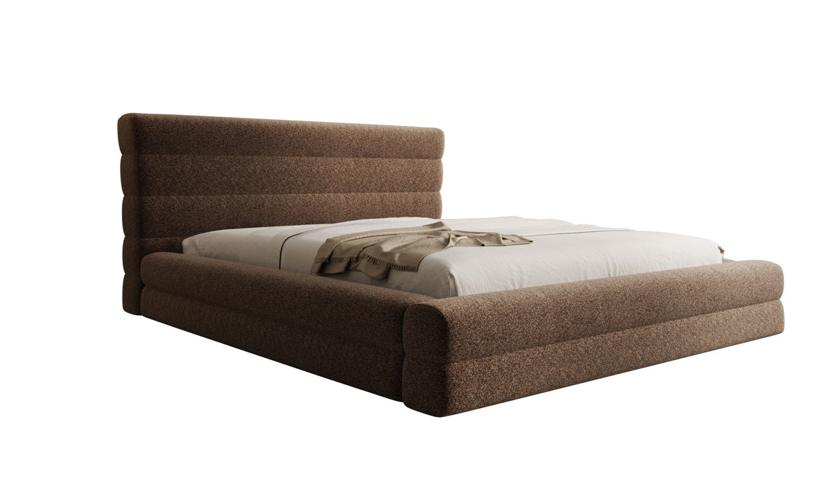 Design gestoffeerd bed Maren in structuurstof met opbergruimte