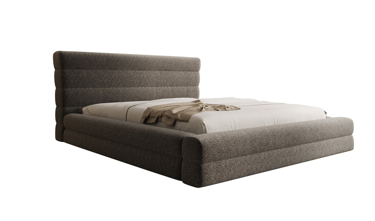 Design gestoffeerd bed Maren in structuurstof met opbergruimte
