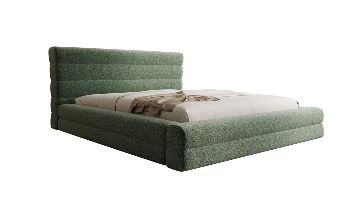 Design gestoffeerd bed Maren in structuurstof met opbergruimte