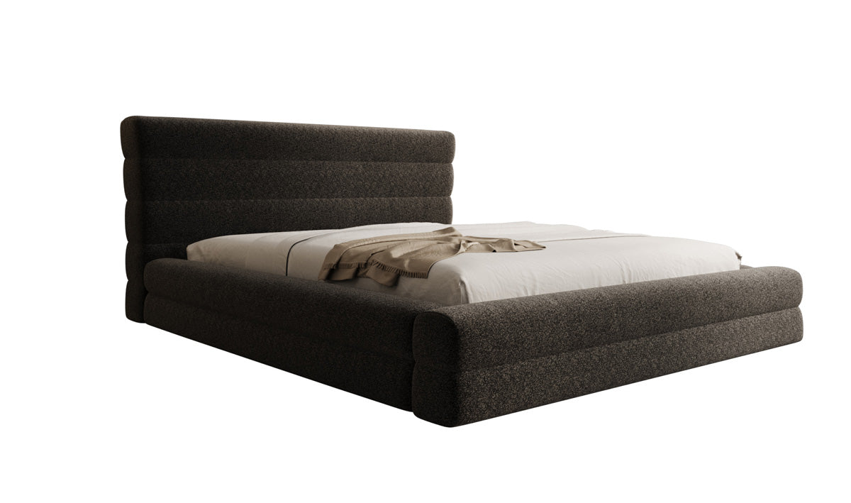 Design gestoffeerd bed Maren in structuurstof met opbergruimte