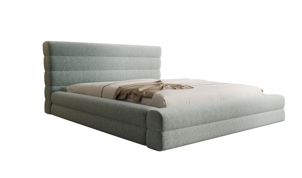 Design gestoffeerd bed Maren in structuurstof met opbergruimte