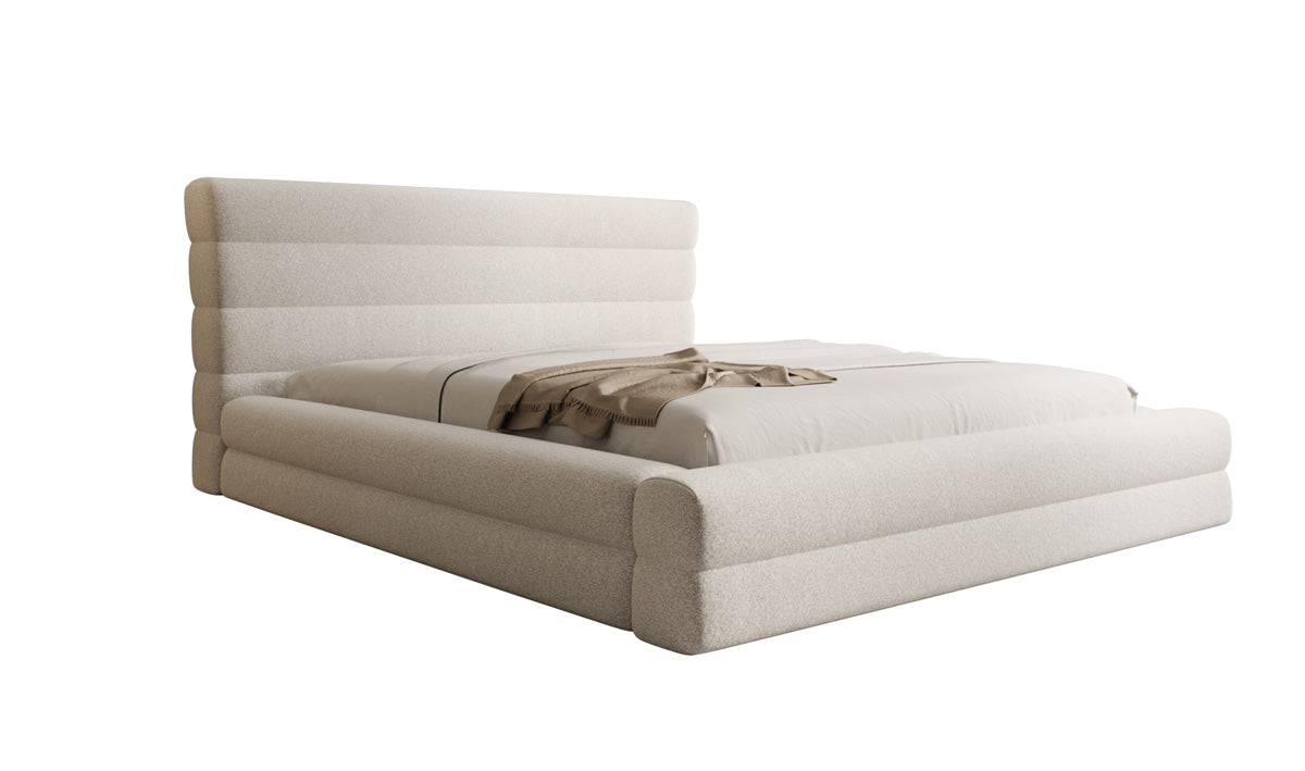 Design gestoffeerd bed Maren in structuurstof met opbergruimte