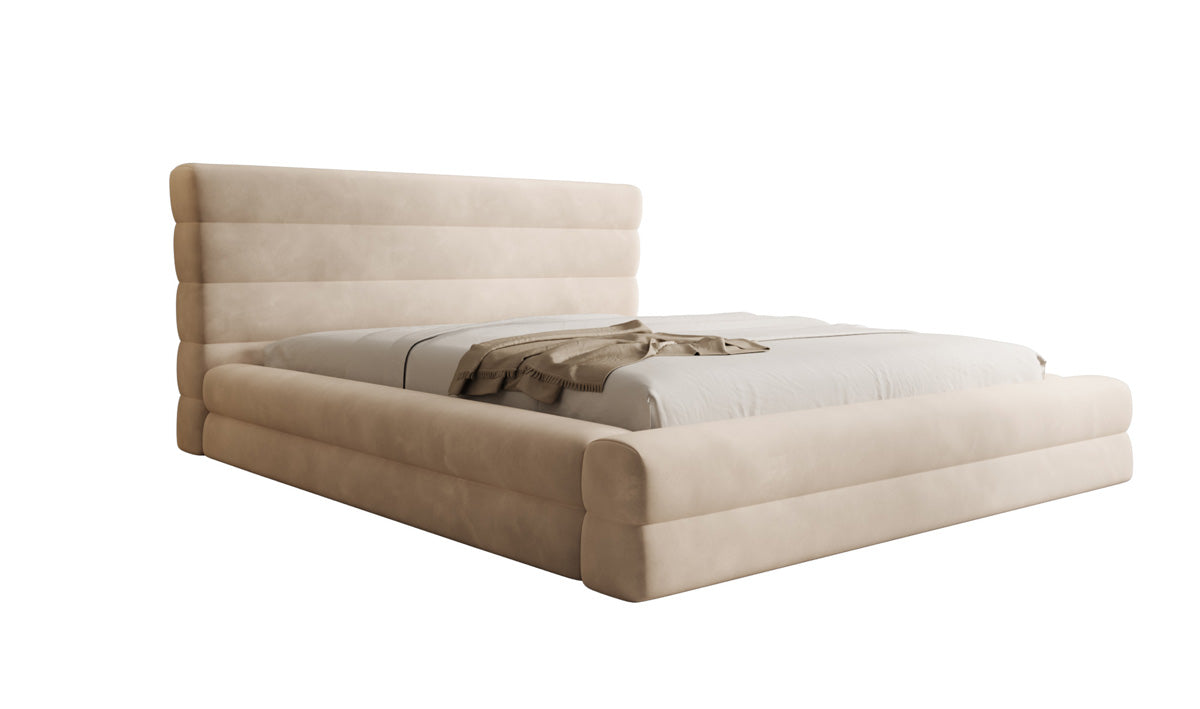 Designer gestoffeerd bed Maren in Fluweel met opbergruimte
