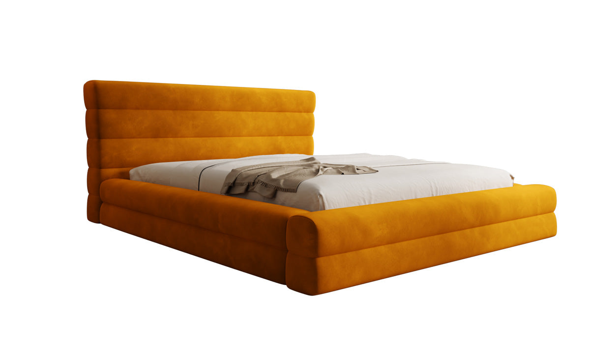 Designer gestoffeerd bed Maren in Fluweel met opbergruimte