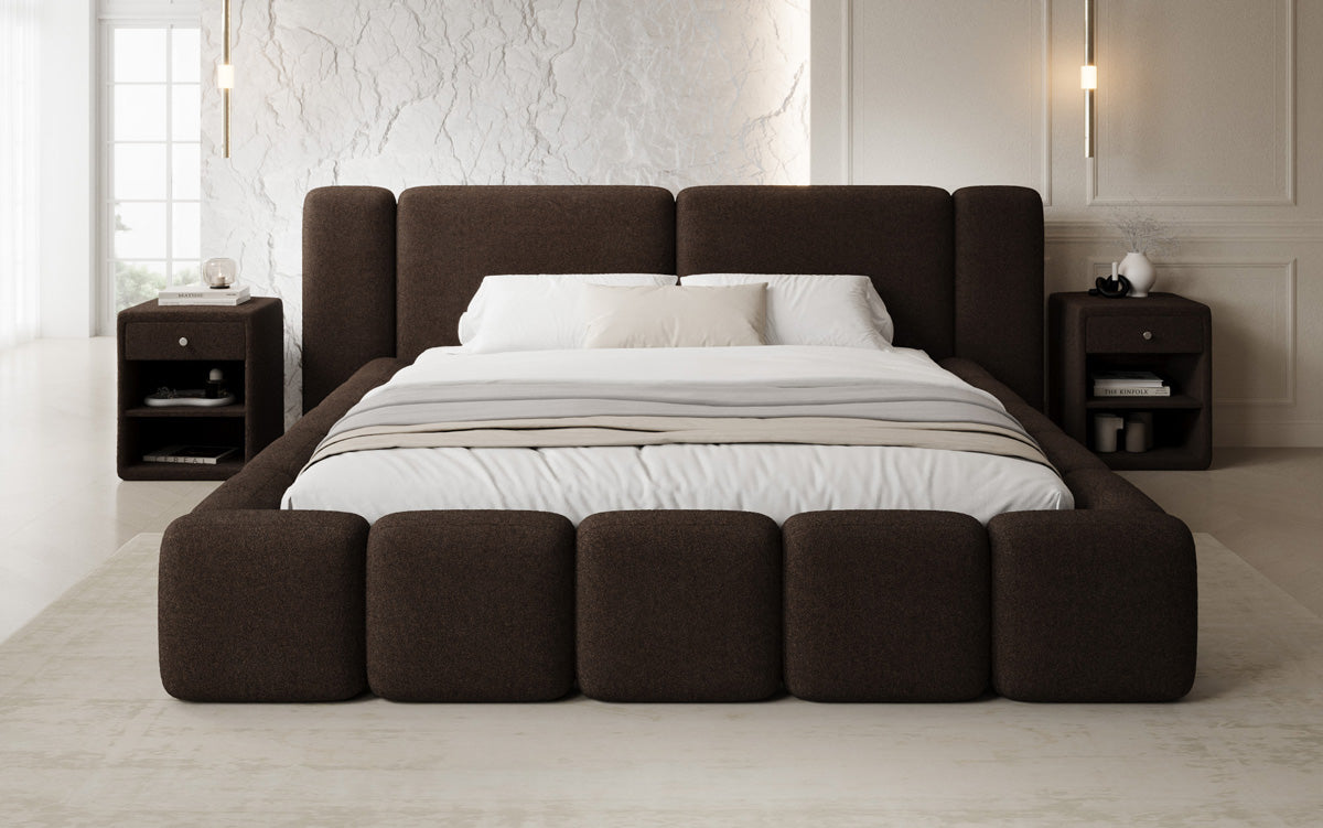 Designer gestoffeerd bed Bianca in Teddystof Bouclé met opbergruimte