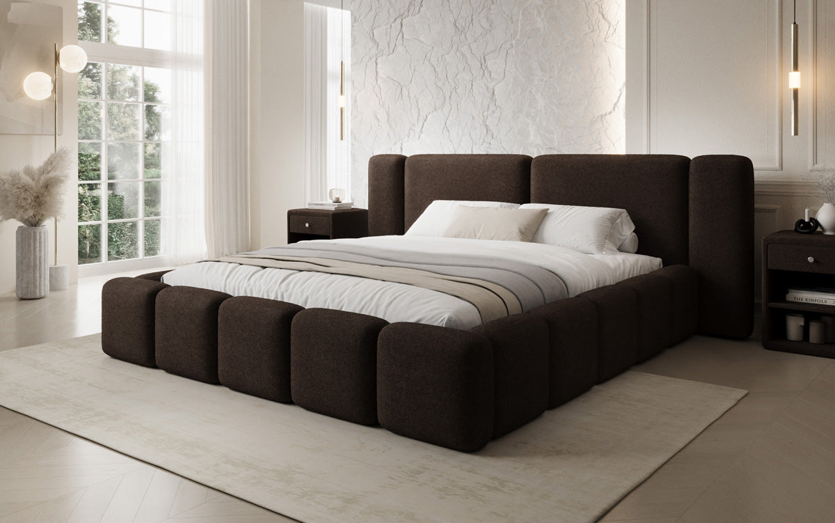 Designer gestoffeerd bed Bianca in Teddystof Bouclé met opbergruimte