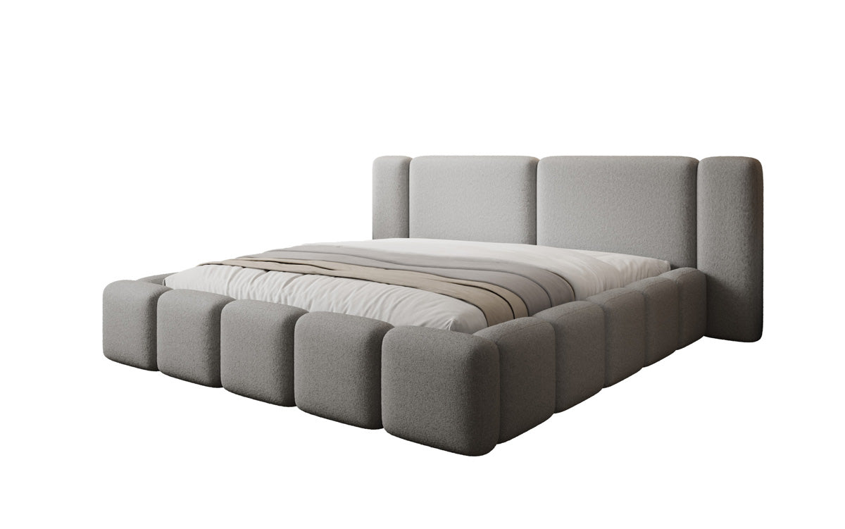 Designer gestoffeerd bed Bianca in Teddystof Bouclé met opbergruimte