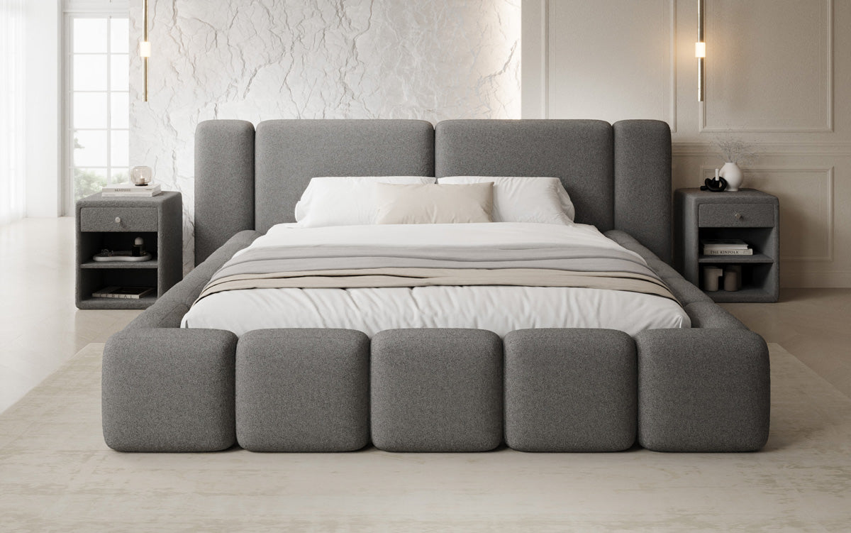 Designer gestoffeerd bed Bianca in Teddystof Bouclé met opbergruimte
