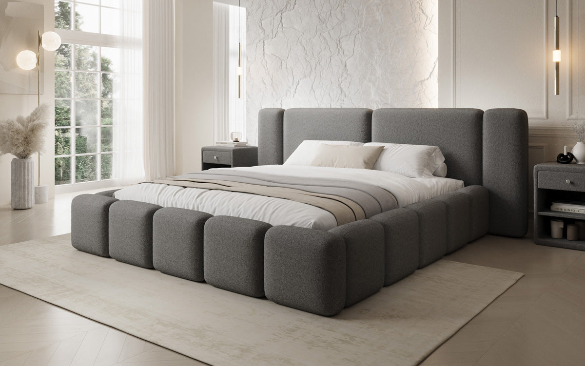 Designer gestoffeerd bed Bianca in Teddystof Bouclé met opbergruimte