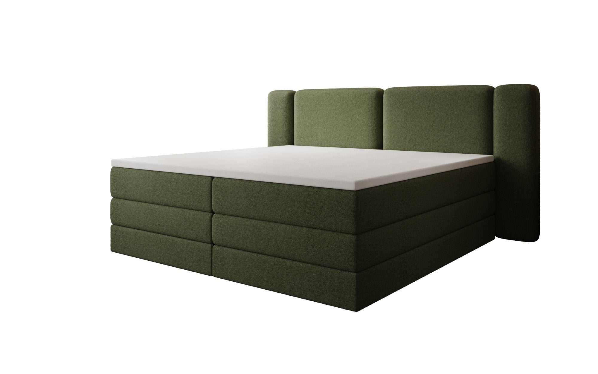 Boxspringbed Leni met opklapbare opbergruimte in Teddystof Bouclé