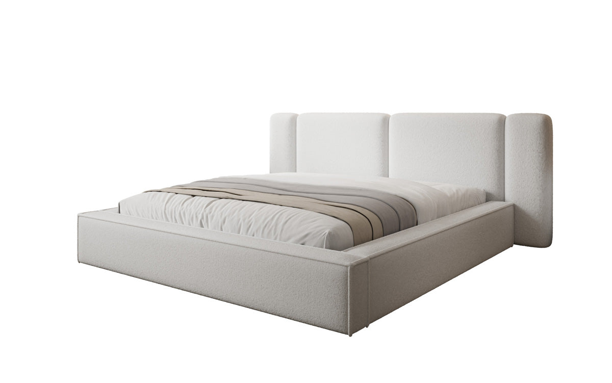 Designer gestoffeerd bed Klara in Teddystof Bouclé met opbergruimte
