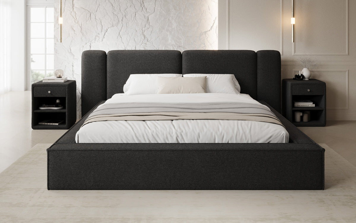 Designer gestoffeerd bed Klara in Teddystof Bouclé met opbergruimte