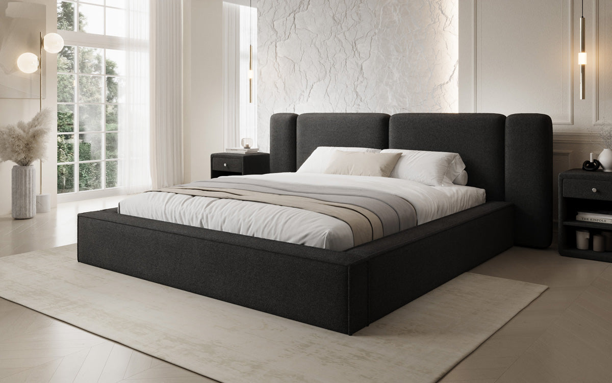 Designer gestoffeerd bed Klara in Teddystof Bouclé met opbergruimte