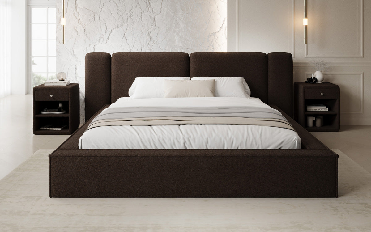 Designer gestoffeerd bed Klara in Teddystof Bouclé met opbergruimte