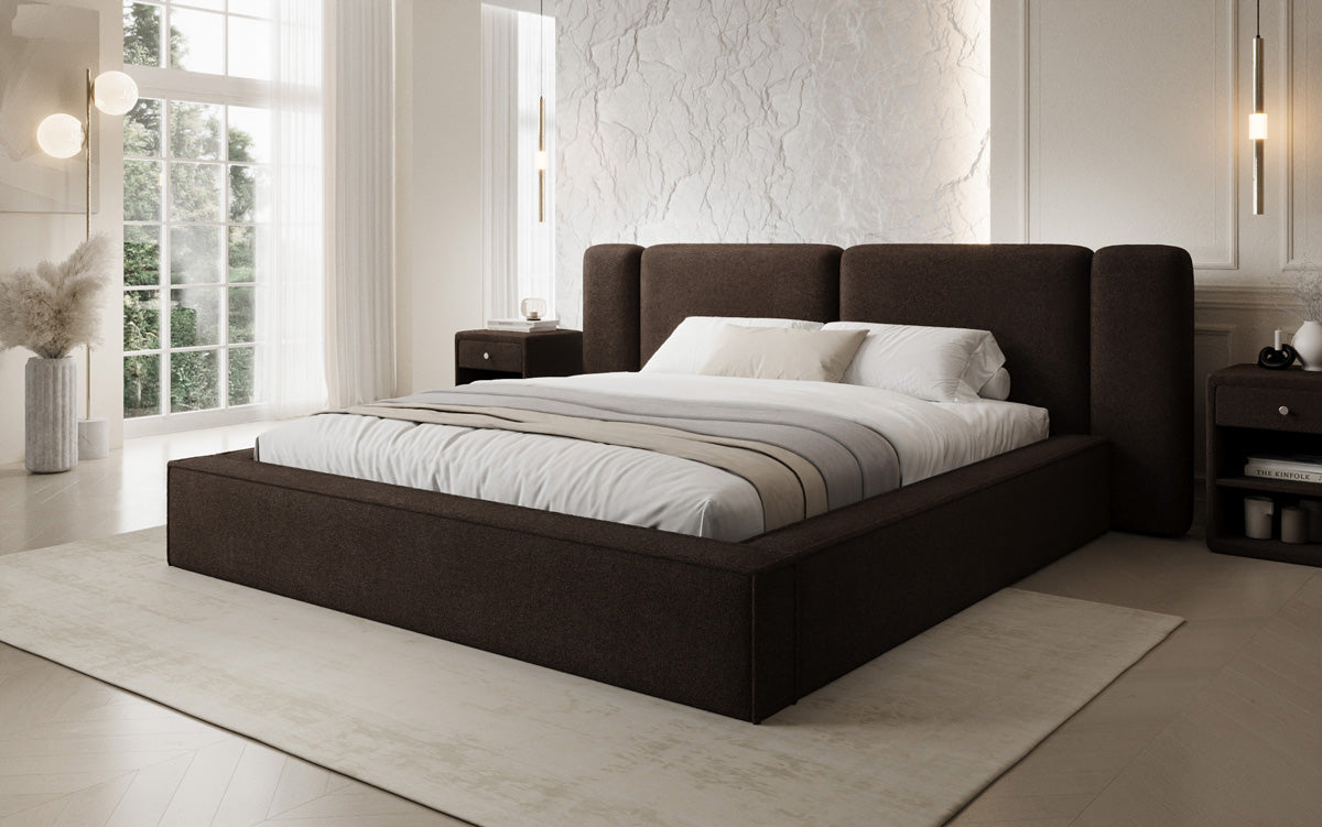 Designer gestoffeerd bed Klara in Teddystof Bouclé met opbergruimte