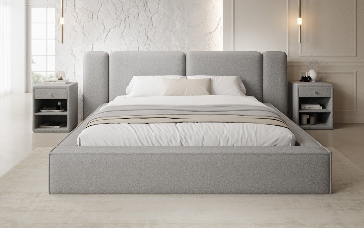 Designer gestoffeerd bed Klara in Teddystof Bouclé met opbergruimte